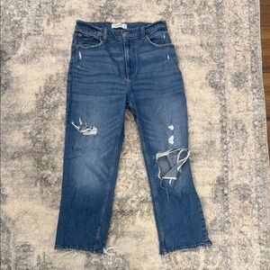 Abercrombie & Fitch Curve Love Distressed Blue Straight Leg Jeans size 28 short
